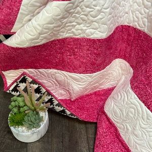 NWT Handmade dark pink and white stripe quilt